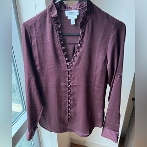 Express Plum Button-Trim Long Sleeve Blouse